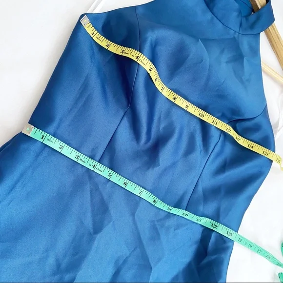 NWT Alfred Sung Dusk Blue Bridesmaid Sateen Full Length High Neck Twill Dress 4 - Picture 9 of 12